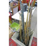 PAIR OF HARALD - SMIB, NORWAY SKIS, PAIR BAMBOO SKI STICKS, BURROUGHS & WATTS CUE CARRIERS,