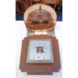 ARTS & CRAFTS STYLE GLASS CLOCK & OAK CASED BAROMETER