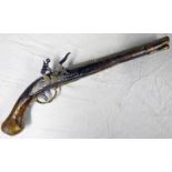 EARLY 18TH CENTURY BRESCIAN 25 BORE FLINTLOCK HOLSTER PISTOL SIGNED RETTORI (SIL) WITH 32CM LONG