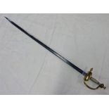 LATE 18TH CENTURY PRUSSIAN SWORD, SINGLE EDGE FULLERED STEEL BLADE MARKED 'E.H.
