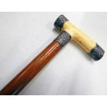 19TH CENTURY BONE HANDLED WALKING STICK WITH SILVER MOUNTS