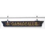 20TH CENTURY "8 GAME DEALERS" METAL AND WOOD HANGING SIGN 19 X 146 CM