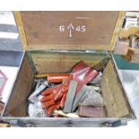 MILITARY WOOD AND METAL CRATE WITH ROPE HANDLES AND CONTENTS OF VARIOUS TOOLS