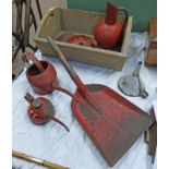 POSSBILE RAILWAY ITEMS TO INCLUDE BRAIME OIL CAN, RED CANDLE STICK HOLDER, RED JUG, RED CAN,