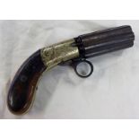 19TH CENTURY SIX SHOT 80 BORE COOPERS PATENT PEPPERBOX REVOLVER WITH 7.