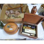 SHELLS, GAMEPIE DISH, MAHOGANY BOX, PLAYING CARDS,