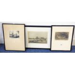 3 FRAMED ETCHINGS: ON THE RIVERSIDE BY ROBERT ALLAN, A TIGER BY O.