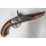 16 BORE PERCUSSION MILITARY PISTOL WITH 18CM LONG BARREL WITH STAMP MARKS,