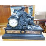 19TH CENTURY MANTLE CLOCK WITH SHAKESPEARE FIGURE ON SLATE & MARBLE BASE