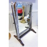 19TH CENTURY ANGLO INDIAN IVORY ON HARDWOOD DRESSING TABLE MIRROR WITH FLORAL PENWORK DECORATION