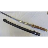 AN INTERESTING KATANA WITH 66CM LONG BLADE, DECORATIVE TSUBA, DECORATIVE BRASS MOUNTS SIGNED TANG,