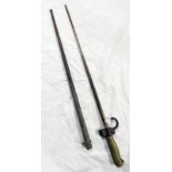 FRENCH M1874 GRAS BAYONET WITH 52 CM LONG CRUCIFORM BLADE IN ITS SCABBARD