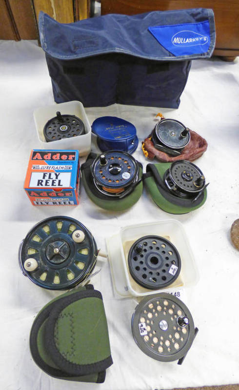 SELECTION OF FISHING REELS TO INCLUDE J W YOUNG BEAUDEX 3 1/2" REEL, ALLCOCKS MARVEL 3" REEL,