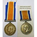 BRONZE 1914-1918 BRITISH WAR MEDAL TO NO 42560 CHINESE L.C. AND A 1914 - 1918 MEDAL TO '74036 PTE.