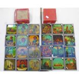 SELECTION OF COLOURED GLASS MAGIC LANTERN SLIDES IN 2 BOXES TO INCLUDE ALL 12 SLIDES FOR "JACK THE