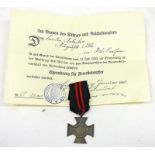 WW1 GERMAN FRONT FIGHTER MEDAL AND AWARD DOCUMENT