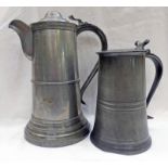 2 LARGE 19TH CENTURY PEWTER LIDDED JUGS, THE LARGEST MARKED "97 JAMES DIXON & SONS 924N" TO BASE,