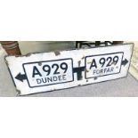OLD METAL AND ENAMEL A929 ROAD SIGN "DUNDEE FORFAR" 39 X 122 CM