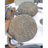 PAIR WICKER & LEATHER CURLING STONE BAGS