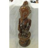 CONGO SEATED FEMALE FERTILITY FIGURE BASED A TOP A BUFFALO,