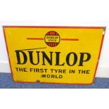 ENAMEL ON METAL DUNLOP ADVERTISEMENT SIGN "DUNLOP THE FIRST TYRE IN THE WORLD" 51 X 76CM