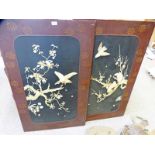 PAIR ORIENTAL LACQUERED PANELS WITH INLAID DECORATION 116 X 72CM