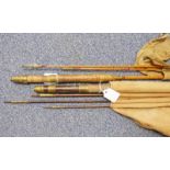 3 PIECE CANE ROD WITH A PARTIAL MAKER'S NAME 'ALLCOCKS' TO COLLAR AND A 3 PIECE FLY ROD WITH SPARE