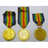 3 1914-1919 VICTORY MEDALS TO '41911 PTE. J. WHITTAKER. CHES. R', 'M-347656 PTE.W.A.R. OGILVIE. A.S.