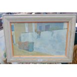 IRENE HALLIDAY EUROPEAN STREET SCENE SIGNED FRAMED WATER COLOUR 33 X 52.