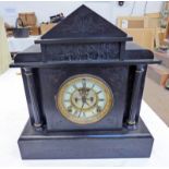 SLATE MANTLE CLOCK WITH COLUMNS AND DECORATIVE SCENE
