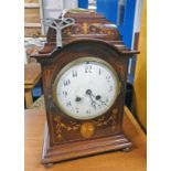 LATE 19TH CENTURY MAHOGANY MANTLE CLOCK WITH DECORATIVE BOXWOOD INLAY Condition Report: