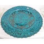 LARGE HAND PAINTED TURQUOISE GLAZED QING DYNASTY STYLE BOWL 66 CM DIAMETER