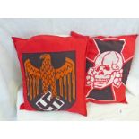 WW2 STYLE GERMAN CUSHIONS WITH EAGLE OVER SWASTIKA AND SKULL ABOVE IRON CROSS -2-