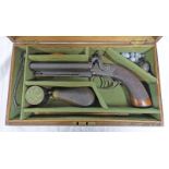 19TH CENTURY SIDE BY SIDE DOUBLE BARRELLED PERCUSSION TRAVELLING PISTOL BY T & F ROPER, HALIFAX,