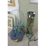 CRANE UK SIZE 10 WADERS, CRANE FISHING SHELTER, VARIOUS NETS,