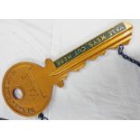 METAL YALE ADVERTISEMENT KEY SIGN "YALE KEYS CUT HERE" 78CM LONG