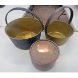 2 HEAVY BRASS PANS AND COPPER PAN