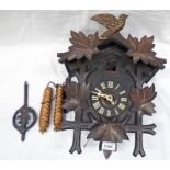 CARVED WOODEN CUCKOO CLOCK WITH WEIGHTS