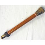 WWI MALACCA TRENCH CLUB WITH STRING BOUND LEAD END AND STRING BOUND ANTLER CARVED WHISTLE 30.