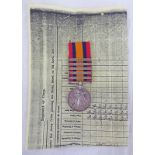 QUEENS SOUTH AFRICA 1899 - 1902 MEDAL WITH 5 CLASPS, EDGE MARKED '21545 TPR : P WILKINS. 78TH COY.