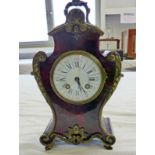 19TH CENTURY FRENCH TORTOISE SHELL MANTLE CLOCK WITH ORMOLU MOUNTS, ENAMEL DIAL,
