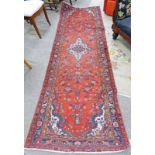 MIDDLE EASTERN RED GROUND FLORAL DECORATED RUNNER 300 X 105CM