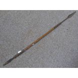 ASSEGAI TRIBAL HARDWOOD SPEAR WITH DOUBLE EDGED LEAF SHAPED STEEL BLADE WITH METAL BANDING ON BOTH