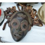 WEST AFRICAN CHOKWE MASK WITH CARVED HAIR, TRIBAL SCARS,