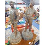 PAIR OF 19TH CENTURY METAL FIGURES OF 2 MEN 65 CM OVERALL