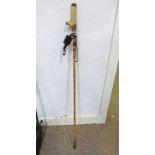 CANE BODIED WADING STICK WITH ANTLER HANDLE AND BRASS END