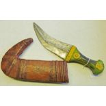 20TH CENTURY JAMBIYA WITH PAINTED DECORATION AND LEATHER SCABBARD