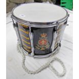PREMIER MILITARY SIDE DRUM TO KINGS REGIMENT WITH BLACK LACQUERED BODY AND CHROME PLATED FRAME AND