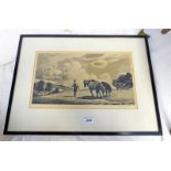 JOSEPH KIRK PATRICK THE CHAIN HARROW FRAMED ETCHING SIGNED IN PENCIL 24X41 CM