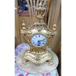 METAL MANTLE CLOCK ON OVAL HARDSTONE BASE